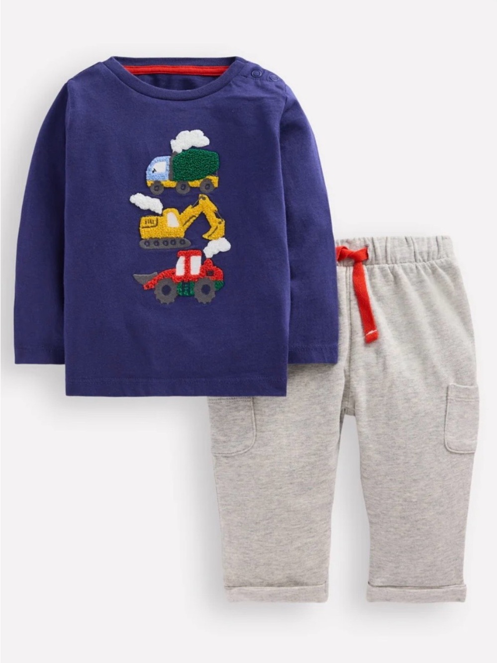 Mini Boden Jersey Play Set in Navy Blue with Vehicle Appliqué, size 18-24 mo